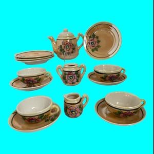 Vtg Japanese Lustreware Doll Dishes, Doll Tea Set, Tiny Dishes, 14 pcs